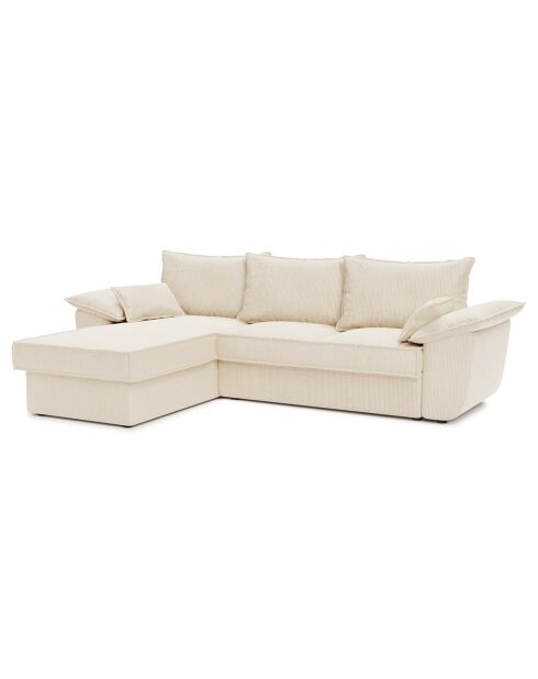Creme corduroy converteerbare linkerhoekbank Sasha - 257x93/168x88 cm