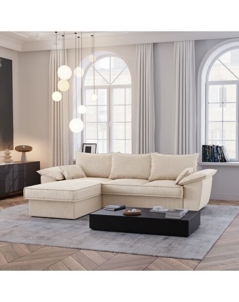 Creme corduroy converteerbare linkerhoekbank Sasha - 257x93/168x88 cm