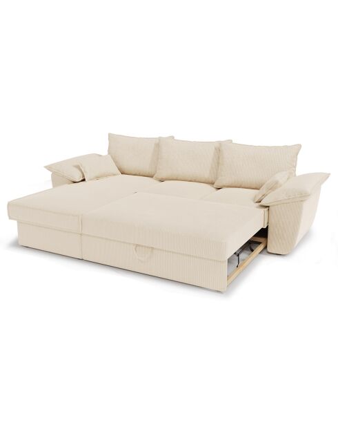Creme corduroy converteerbare linkerhoekbank Sasha - 257x93/168x88 cm