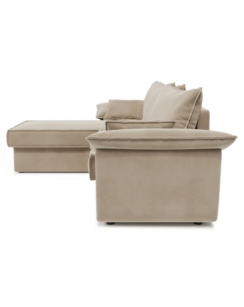 Canapé d'angle gauche convertible en Velours Sasha beige - 257x93/168x88 cm