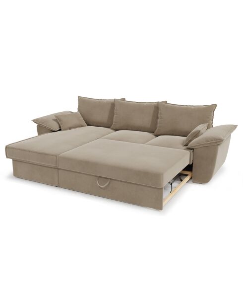 Divano angolare sinistro trasformabile Sasha in velluto beige - 257x93/168x88 cm