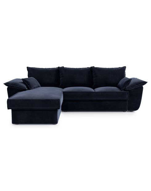 Canapé d'angle gauche convertible en Velours Sasha bleu nuit - 257x93/168x88 cm