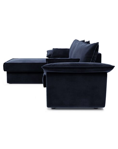 Canapé d'angle gauche convertible en Velours Sasha bleu nuit - 257x93/168x88 cm