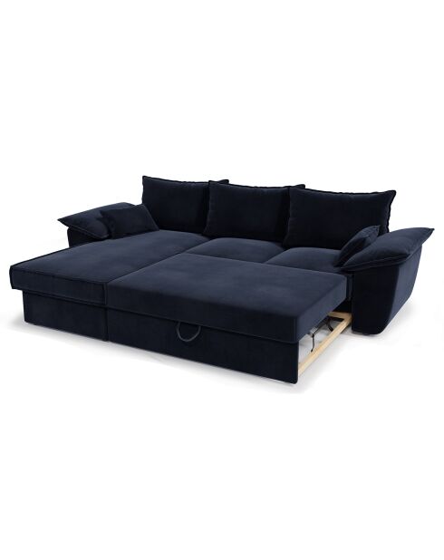 Canapé d'angle gauche convertible en Velours Sasha bleu nuit - 257x93/168x88 cm