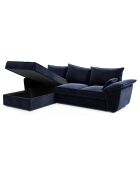 Canapé d'angle gauche convertible en Velours Sasha bleu nuit - 257x93/168x88 cm