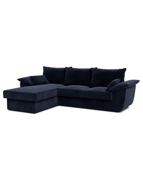 Canapé d'angle gauche convertible en Velours Sasha bleu nuit - 257x93/168x88 cm