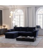 Canapé d'angle gauche convertible en Velours Sasha bleu nuit - 257x93/168x88 cm