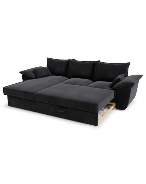 Canapé d'angle gauche convertible en Velours Sasha gris anthracite - 257x93/168x88 cm