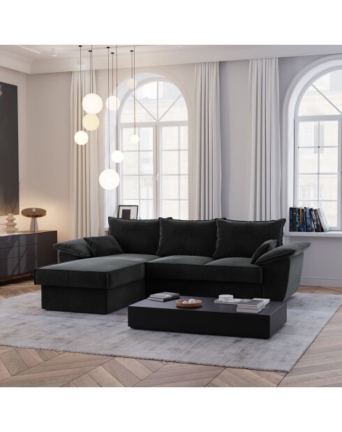 Wandelbares linkes Ecksofa Sasha aus anthrazitgrauem Samt - 257x93/168x88 cm