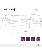 Canapé d'angle droit convertible en Velours Sasha beige - 257x93/168x88 cm