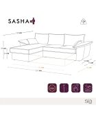 Canapé d'angle gauche convertible en Velours Sasha beige - 257x93/168x88 cm