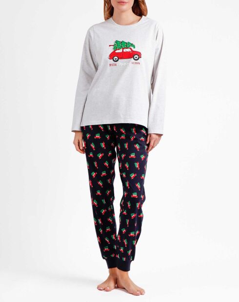 Pyjama Haut à manches longues & Pantalon Leila gris/bleu marine