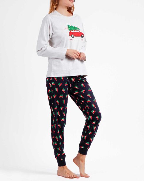 Pyjama Haut à manches longues & Pantalon Leila gris/bleu marine