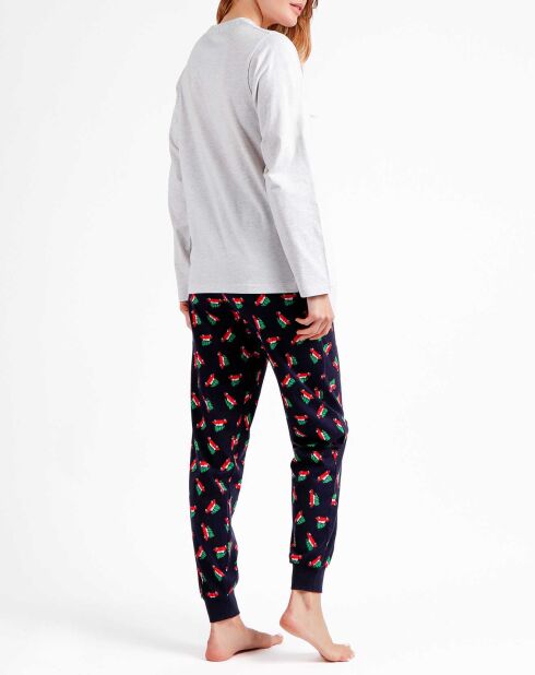 Pyjama Haut à manches longues & Pantalon Leila gris/bleu marine