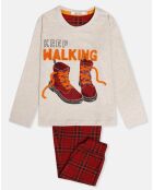 Pyjama Haut manches longues & Pantalon Yara beige/rouge