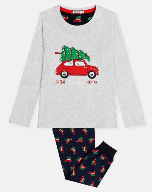 Pyjama Haut manches longues & Pantalon Shiori gris/bleu marine