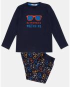 Pyjama Haut manches longues & Pantalon Akio bleu marine