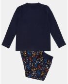 Pyjama Haut manches longues & Pantalon Akio bleu marine