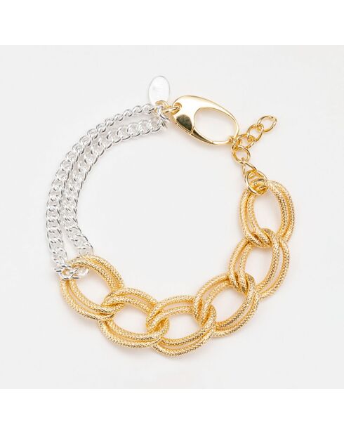 Bracelet chaînes asymétriques en Argent & Laiton doré
