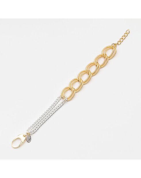 Bracelet chaînes asymétriques en Argent & Laiton doré