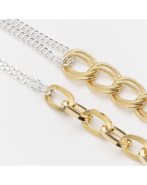 Bracelet chaînes asymétriques en Argent & Laiton doré