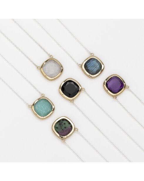 Collier en Argent, Laiton doré & Rubis Zoïsite