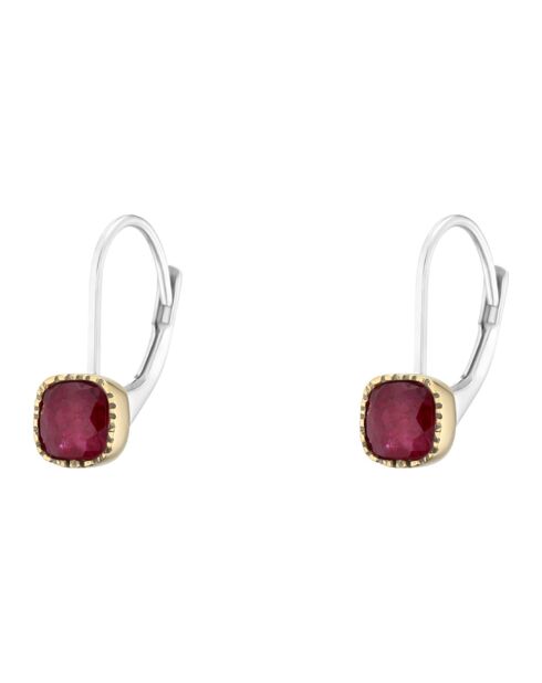 Boucles d'oreilles en Argent, Laiton & Sillimanite teintée rouge rosé