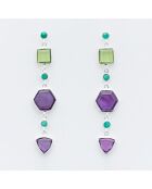 Boucles d'oreilles en Argent, Onyx vert, Améthyste & Verre