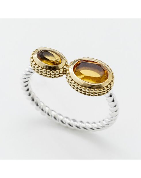 Bague en Argent, Laiton doré & Citrine Brandy