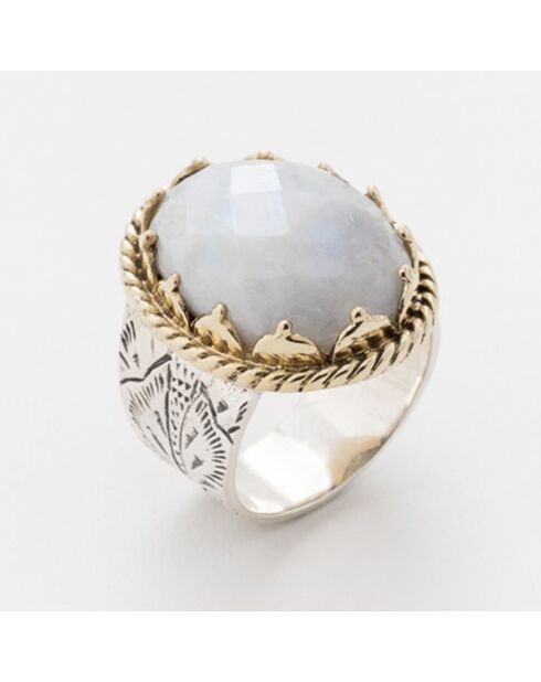 Bague en Argent, Laiton & Pierre de Lune