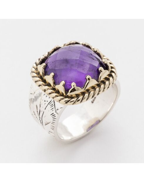 Bague en Argent, Laiton & Améthyste violette