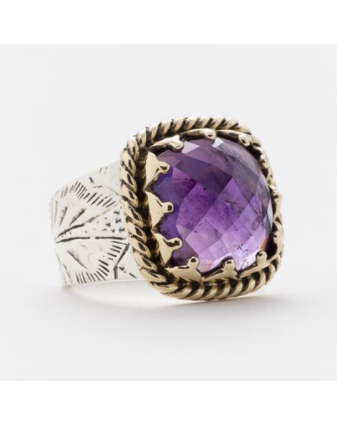 Bague en Argent, Laiton & Améthyste violette