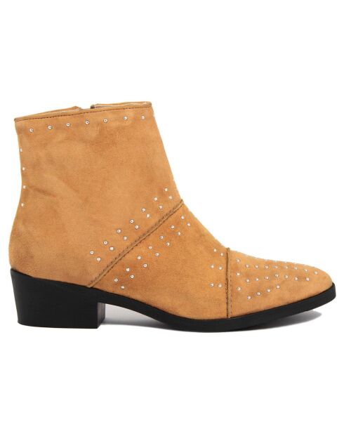 Boots en Velours de Cuir Victoire camel