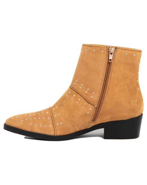 Boots en Velours de Cuir Victoire camel