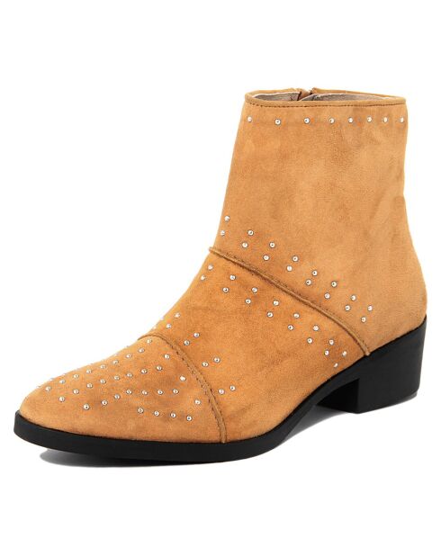 Boots en Velours de Cuir Victoire camel