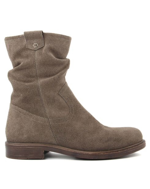 Boots en Velours de Cuir Mila taupe