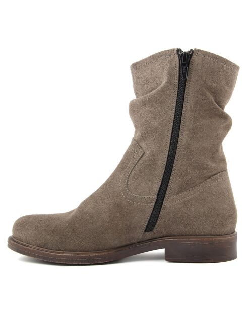 Boots en Velours de Cuir Mila taupe