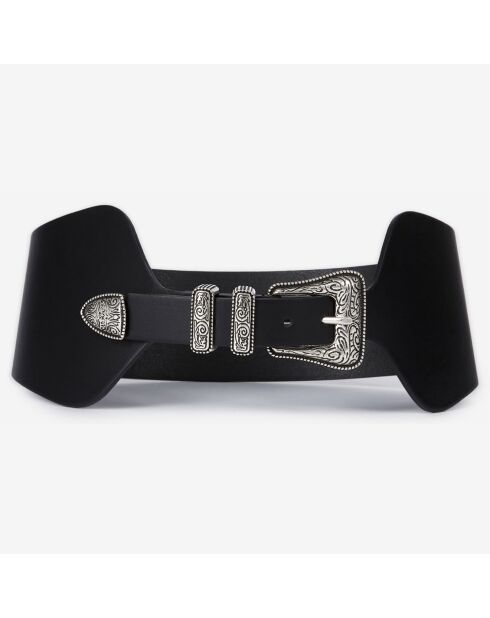 Ceinture en Cuir large avec set métallique Western noire