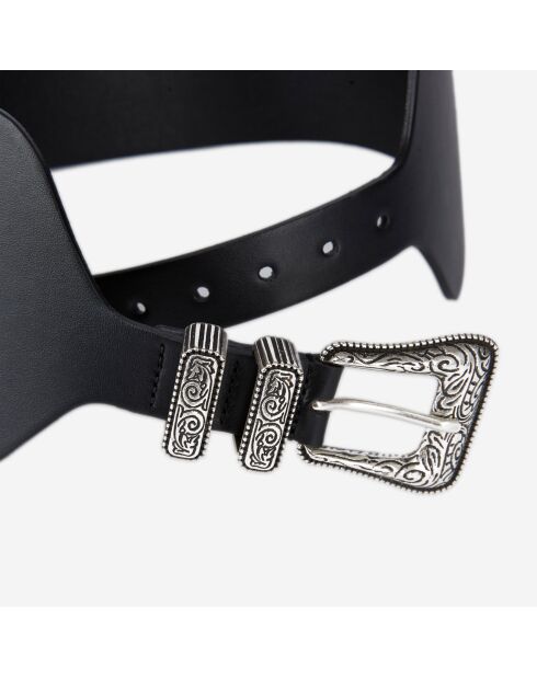 Ceinture en Cuir large avec set métallique Western noire
