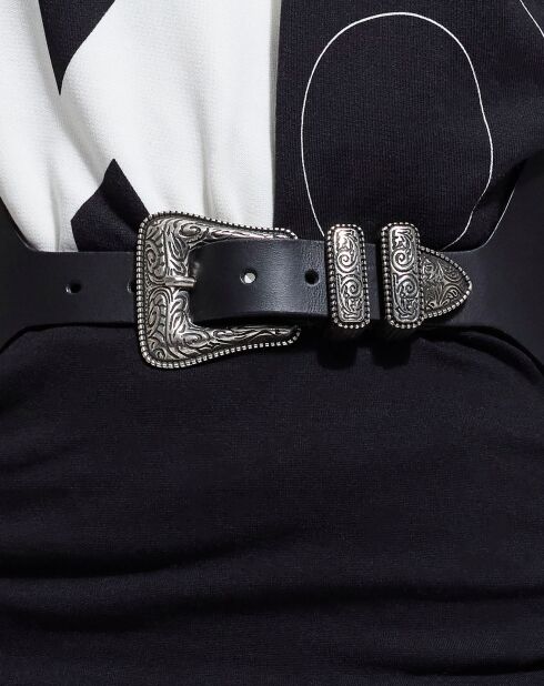 Ceinture en Cuir large avec set métallique Western noire
