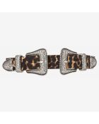 Ceinture large en Cuir Poulain avec une double boucle léopard