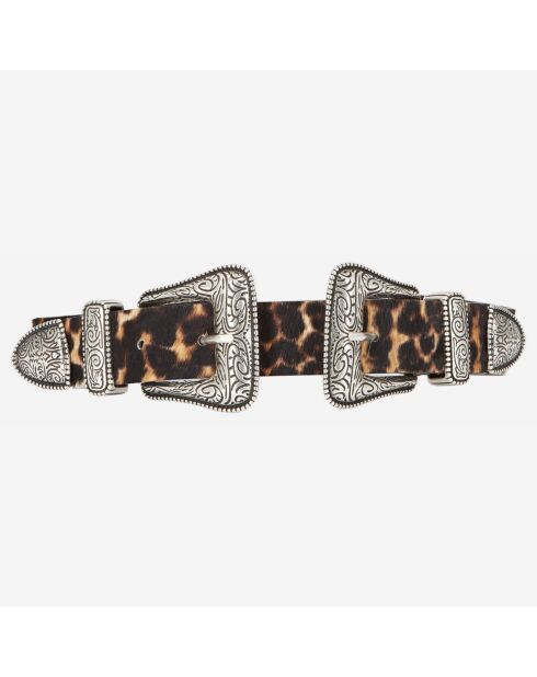 Ceinture large en Cuir Poulain avec une double boucle léopard