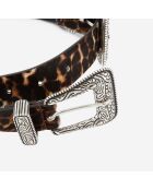 Ceinture large en Cuir Poulain avec une double boucle léopard