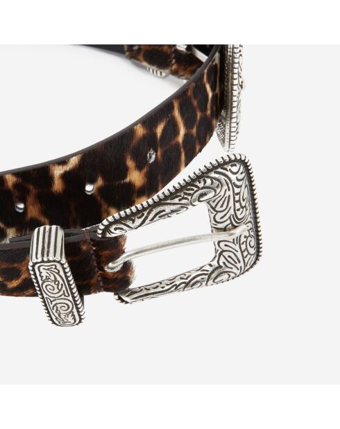 Ceinture large en Cuir Poulain avec une double boucle léopard