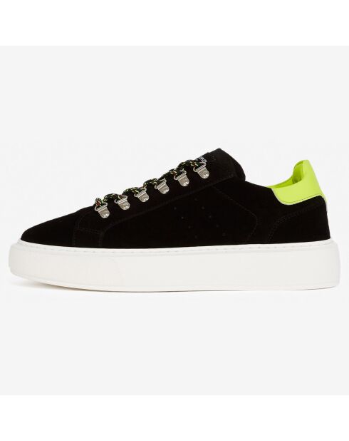 Baskets en Cuir avec patch fluo noir/jaune