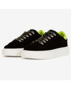 Baskets en Cuir avec patch fluo noir/jaune
