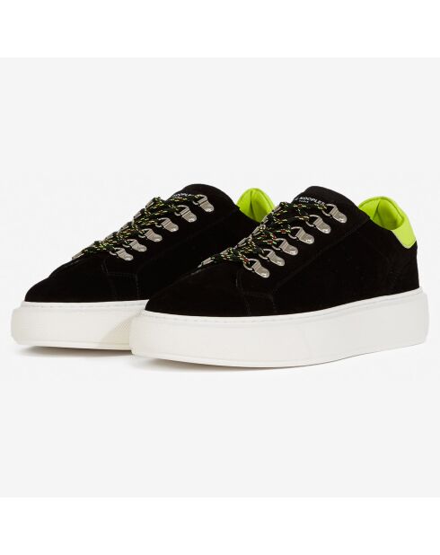 Baskets en Cuir avec patch fluo noir/jaune