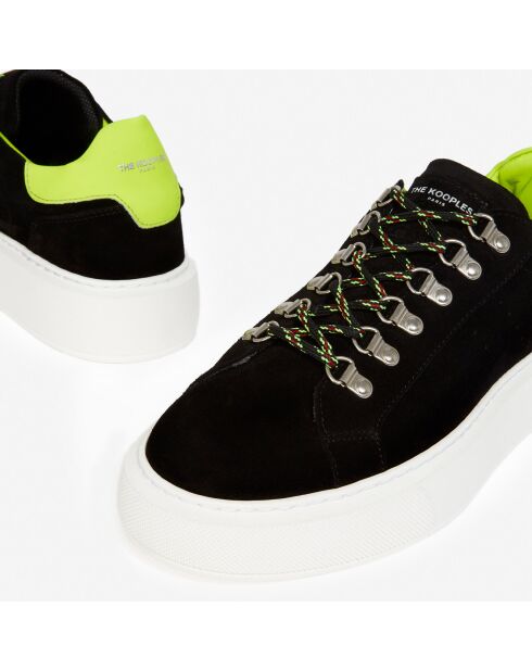 Baskets en Cuir avec patch fluo noir/jaune