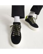Baskets en Cuir avec patch fluo noir/jaune