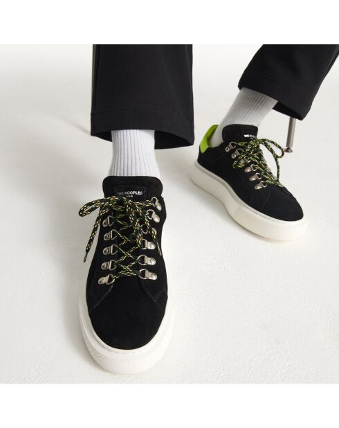 Baskets en Cuir avec patch fluo noir/jaune